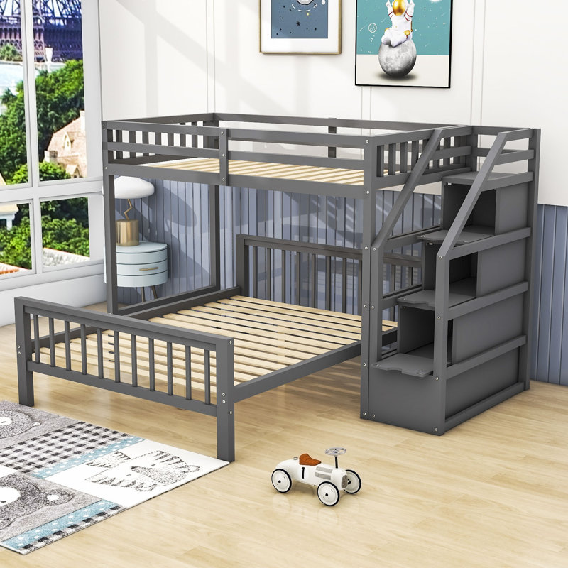 Duky Kids Twin Over Full Bunk Bed, Gray