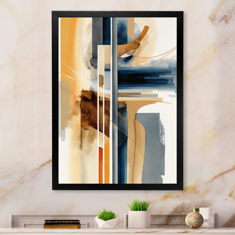 Art moderne sur toile moderne bleu et or abstrait II, L 12 po x H 20 po, Cadre photo noir