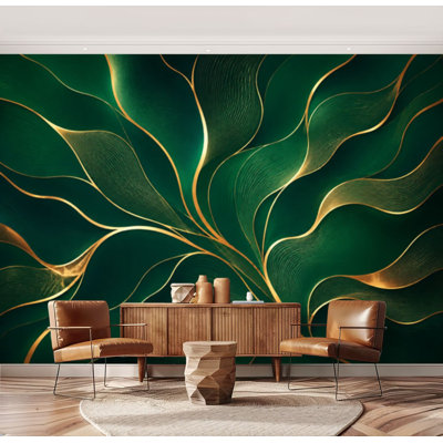 Papier peint mural adhésif repositionnable, motif de marbre doré abstrait, grand format, style luxueux émeraude dorée. Décoration murale amovible pour salon, chambre et chambre d'enfant : 175 cm (H) x 244 cm (L).