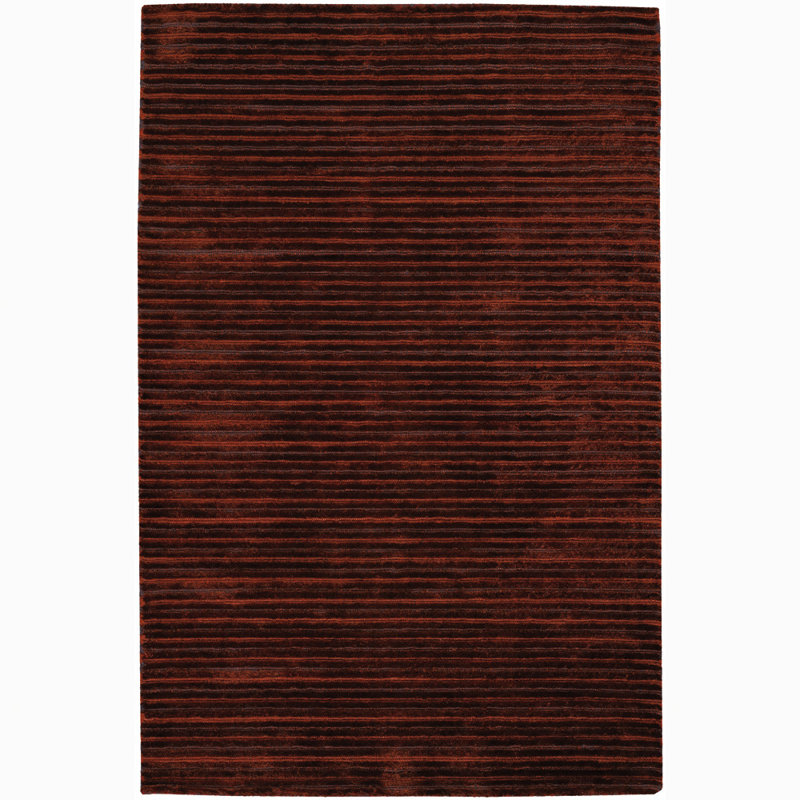 Betancourt Red, Orange, Brown, Gray Hand-Woven Modern Striped Wool & Polyester Shag Indoor Rug, Rectangle 9' x 13'