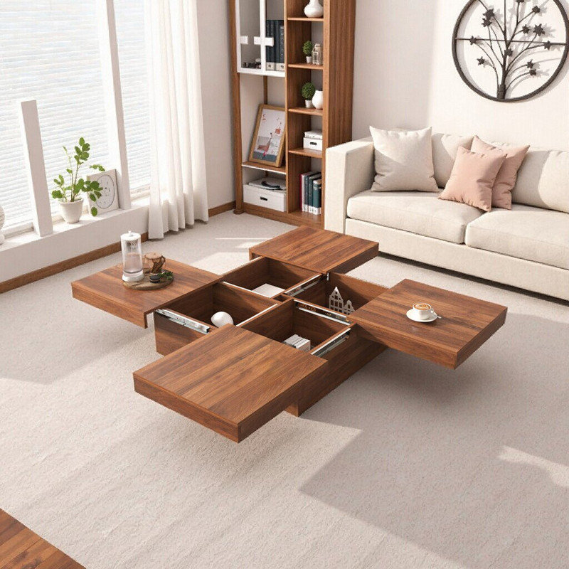 39.4 Inch Square Coffee Table With Sliding Top And Storage
