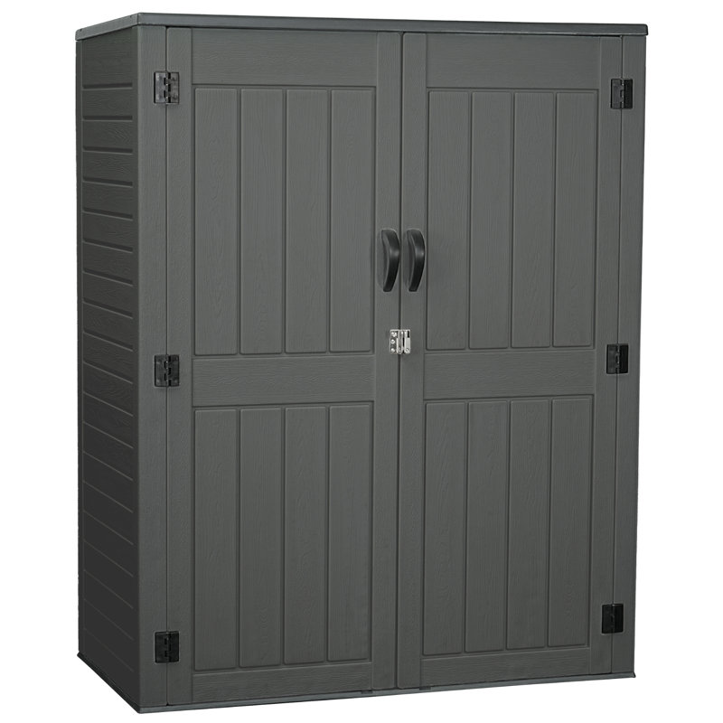 EHHLY Vertical 5.6x2.3ft HDPE Storage Shed, Waterproof UV Resistant Lockable, Gray