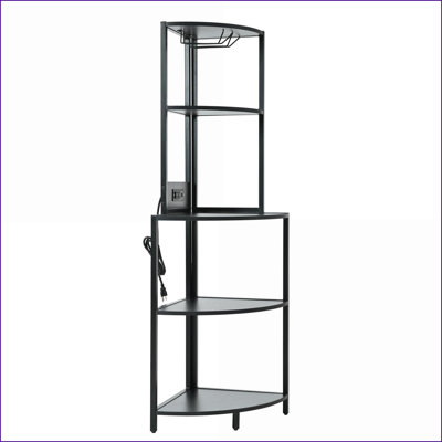Étagère d'angle à 5 niveaux avec lumières DEL et prise USB, 15,75 po x 15,75 po x 59,84 po | Noir | Métal