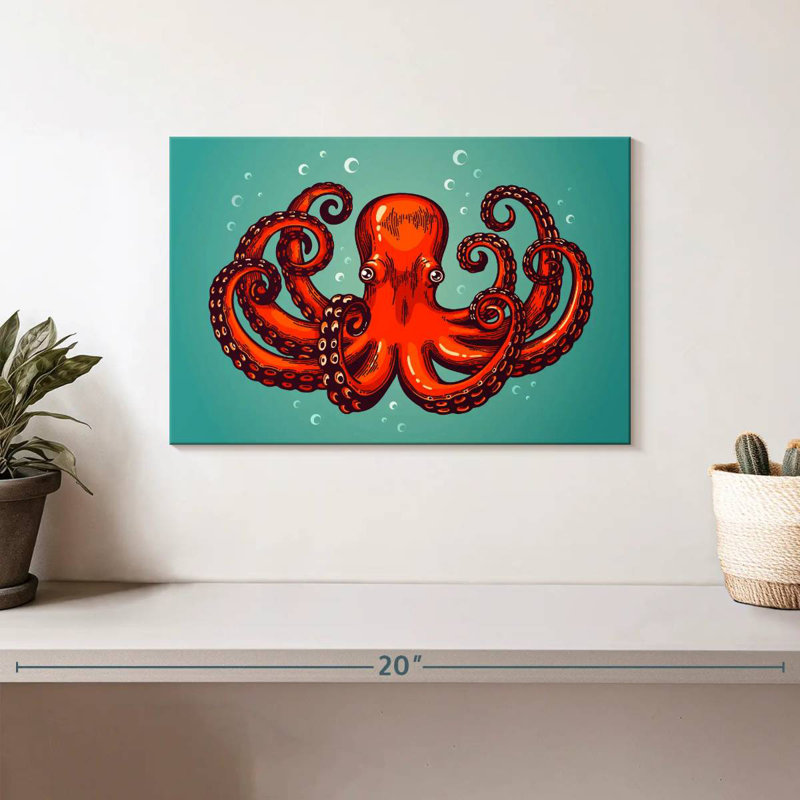 Mighty Red Octopus, 8" H x 12" W