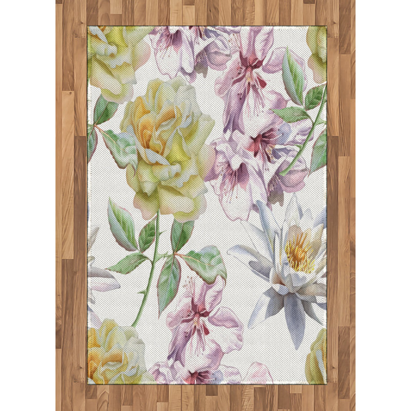 Floral High Density Long Fiber Poly Threads Decorative Area Rug Carpet, Rectangle 4' x 5'8"