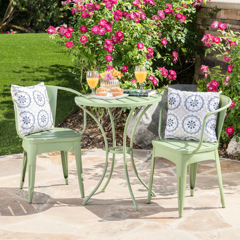 Outdoor 3 Pc Bistro , Iron, Powder Coated, Water-, 23.8" Wide, 30" High Table Metal , Coated Use, Table, 2 Chairs, Water-
