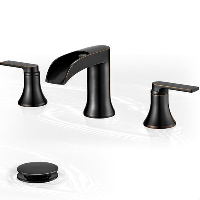 MAXAYA Waterfall Faucet Brass Bathroom Sink Faucet 3 Hole, Oil Rubbed Bronze Faucet For Bathroom Sink 2 Handle