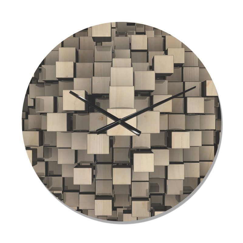 Cubes noirs et gris - Horloge murale moderne en bois, Moyenne