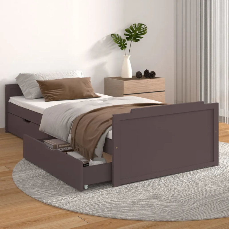 Addonis EU Single - 90 X 200 Cm Solid Wood Storage Bed, Dark Brown