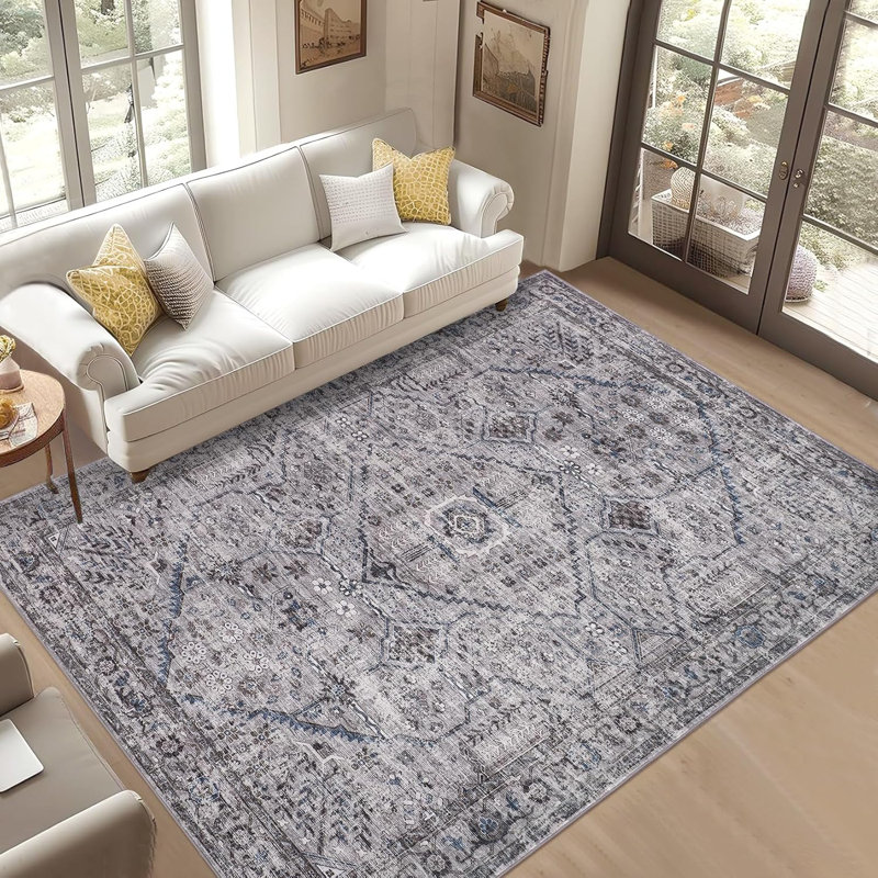 Runner Rug 2x6 Soft Vintage Washable Rug Runners Hallways Non-Slip Runner Low Pile Boho Farmhouse Carpet Runners Laundry Grey