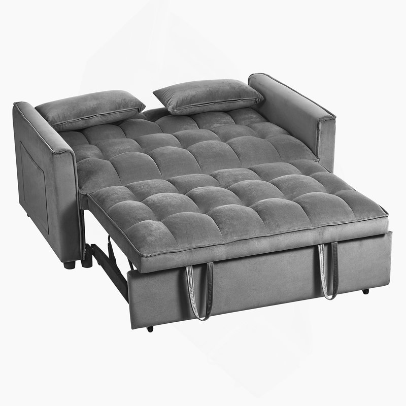 Canapé-lit convertible 3 en 1 avec dossier réglable, revêtement en velours, coussins et poches, idéal pour le salon et l’appartement