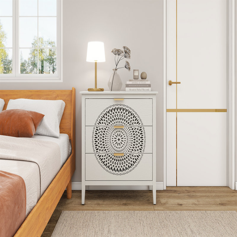 Huertas 31.5'' W 3 - Drawer Dresser, Beige