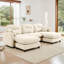 Canapé modulaire en U modulaire en forme de U avec repose-pieds, tissu en chenille de qualité supérieure, 2 coussins décoratifs, mousse à haute densité, dossier rembourré capitonné, facile à installer, s'adapte aux chambres et aux coins lecture, beige-358492017