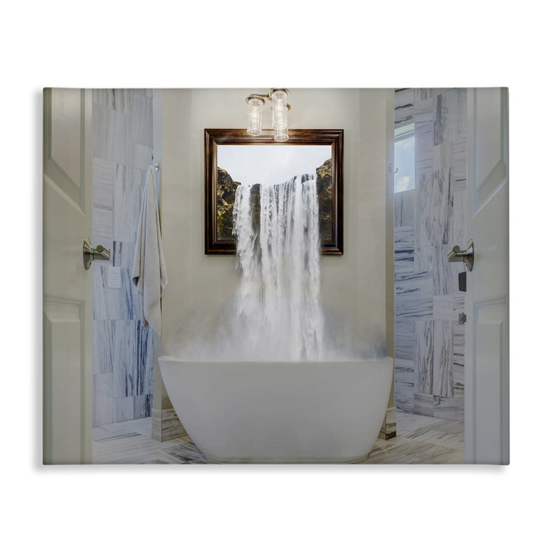 «Bathaign Waterfall Abstract Bathroom», art mural sur toile surdimensionné surdimensionné par Milli Villa, Toile tendue