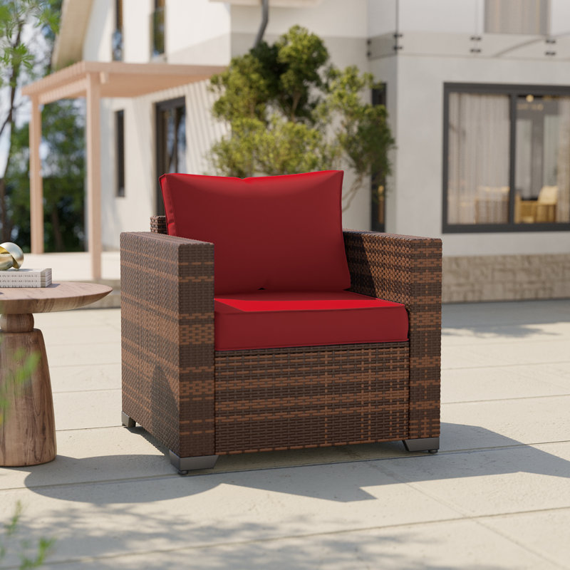 Chaise de patio en osier avec coussins, Rouge