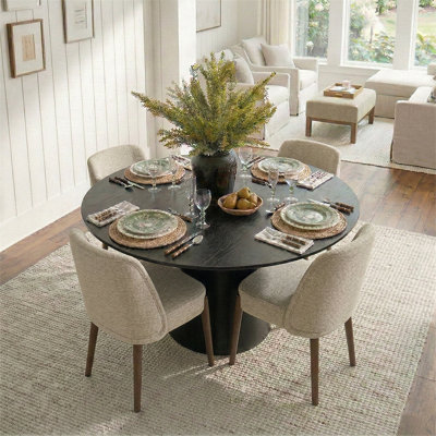 Ensemble de table de salle à manger pour 4 personnes avec table ronde et 4 chaises d'appoint rembourrées