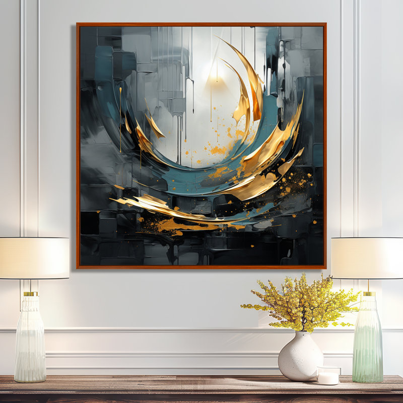 Impression sur toile Golden Golden Sunlight On Nuevo I - Abstract Modern Waves, Toile avec cadre flottant brun