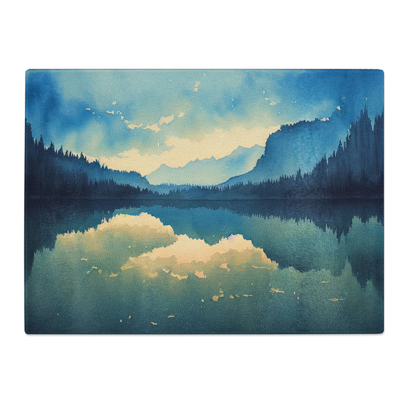 Watercolour Forest Lake Vol.6  Glass Chopping Board