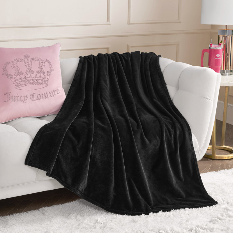 Juicy Couture Solid Plush Throw Blankets, Black