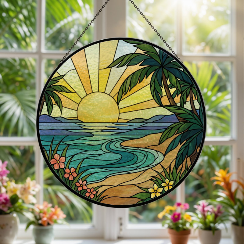 Panneau de vitrail Tropical Sunset H 12 po, 12"H