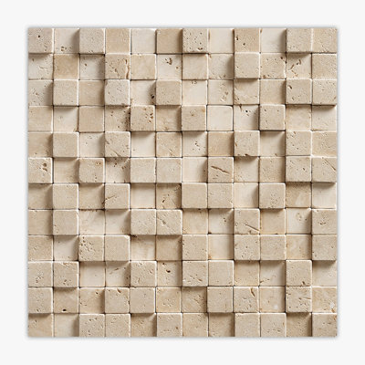 Ivory Tumbled 1x1 3-D Travertine Mosaic