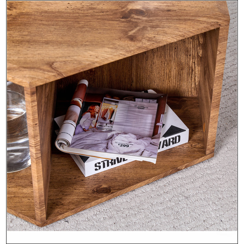 Table basse hexagonale en panneau de fibres à densité moyenne, autocollants à motifs caractéristiques, conception à trous multiples pour offrir plus d'espace de rangement, conception simple et pratique qui convient à toutes sortes de décors de style.