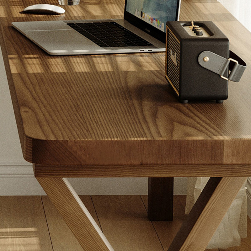 Nut-brown Rectangular Solid Wood Writing desk, 29.53" H x 86.61" W x 55.12" D, Left Hand Facing