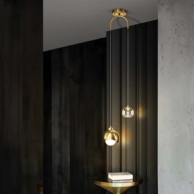 Logunn 2 - Light Sphere Chandelier Ceiling Light With Crystal Accents, 48.43" H x 16.54" W x 8.7" D, Gold