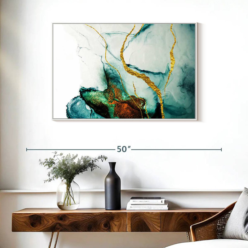 Lucilla stries dorées, Cadre flottant blanc, 37 po x 25 po