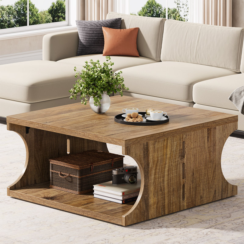 31.5'' Square Coffee Table For Living Room, Beige White