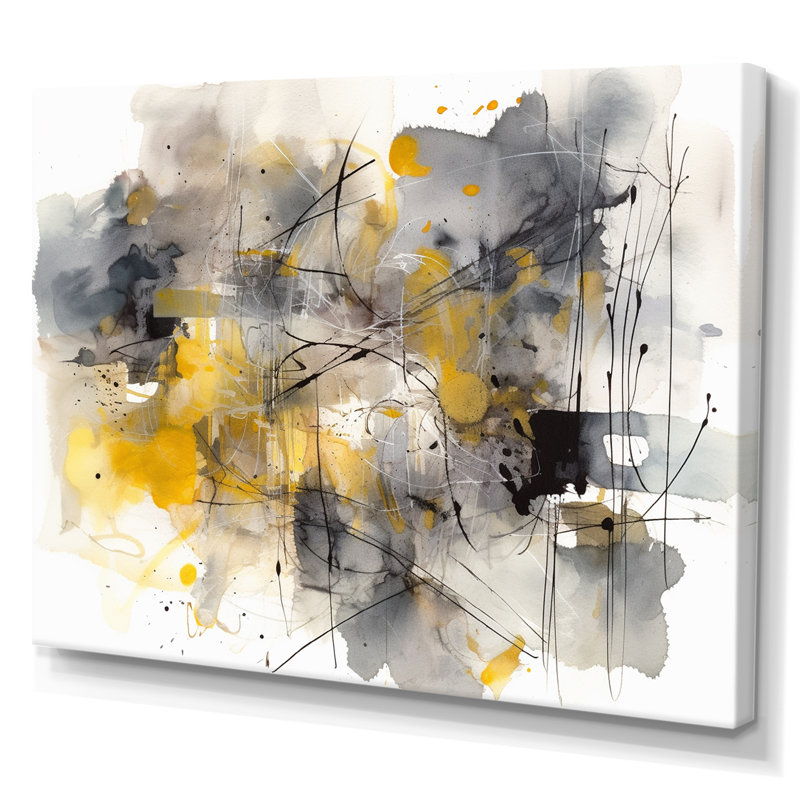 Jaune et gris au-delà de la toile II sur toile, Toile tendue, H 24 po x l 32 po x P 1 po