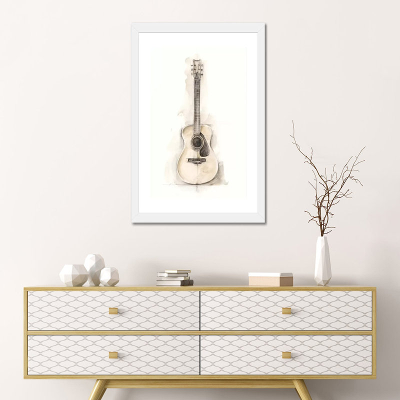 «Ethan's Guitare I» par Ethan Harper - reproduction d'art, H 24 po x l 16 po x P 1 po, Papier encadré blanc, Blanc