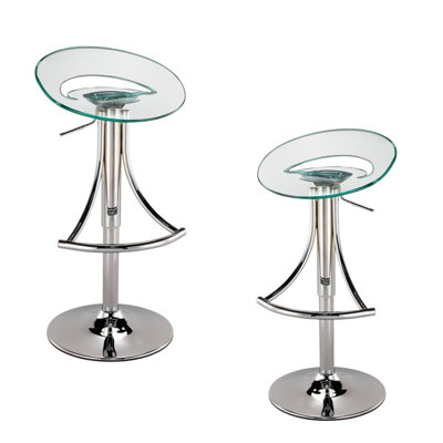 Chaise de bar à hauteur réglable en métal transparent et argenté et plastique robuste