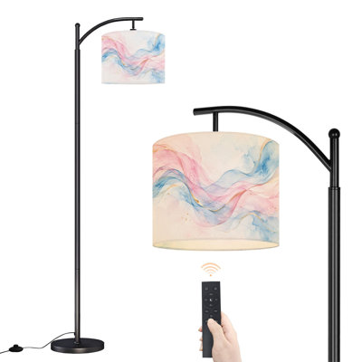 Arc Floor Lamp with Adjustable Lampshade Abstract Art Pink Blue Standing Lamp 3 Color Temperatures Dimmable Tall Pole Lamp with Foot Switch for Bedroom