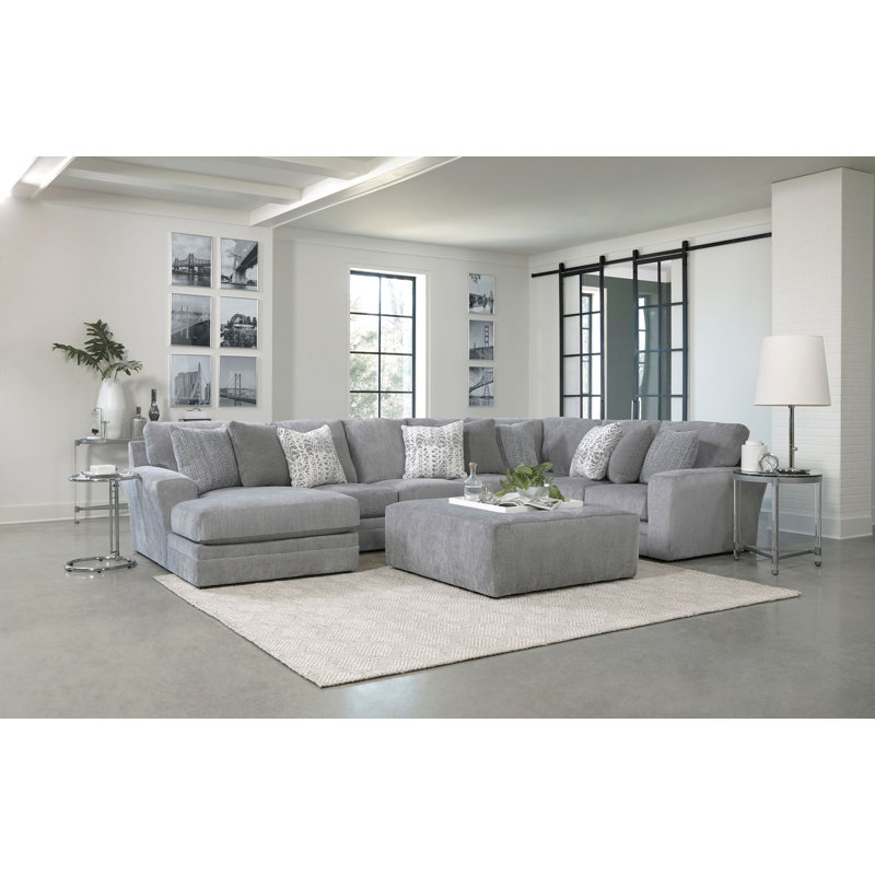  Canapé modulaire en chenille 4 pièces avec repose-pieds Dhevan, Orienté à gauche (vu de face)