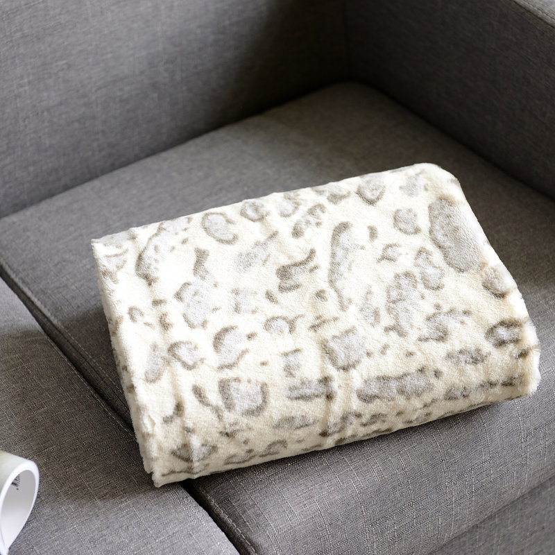  Couverture imprimée en fausse fourrure, Blanc, l 50 po x L 60 po
