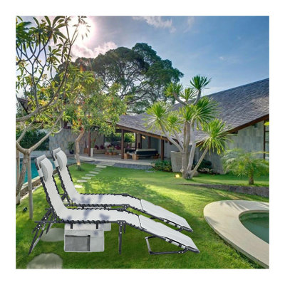 2-Pack Blue Gray Outdoor Chaise Lounge Chair with Face & Arm Holes - 5-Position Adjustable Foldable Tanning Recliner for Pool, Beach, Patio Sunbathing