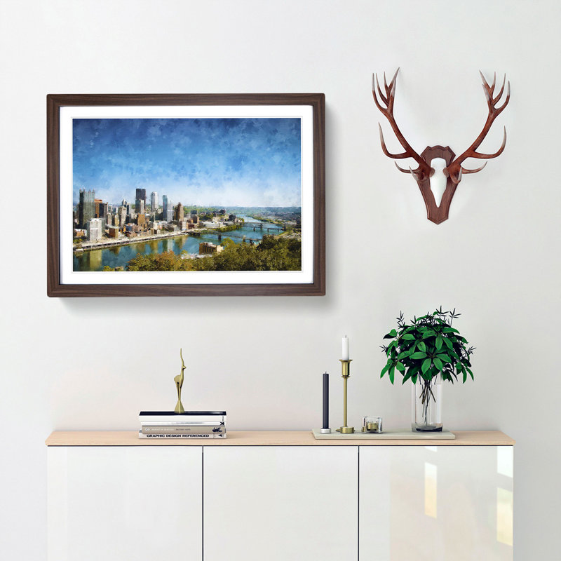 Skyline of Pittsburgh Pennsylvania - Picture Frame Painting Print, Walnut Framed, 62cm H x 87cm W x 2cm D