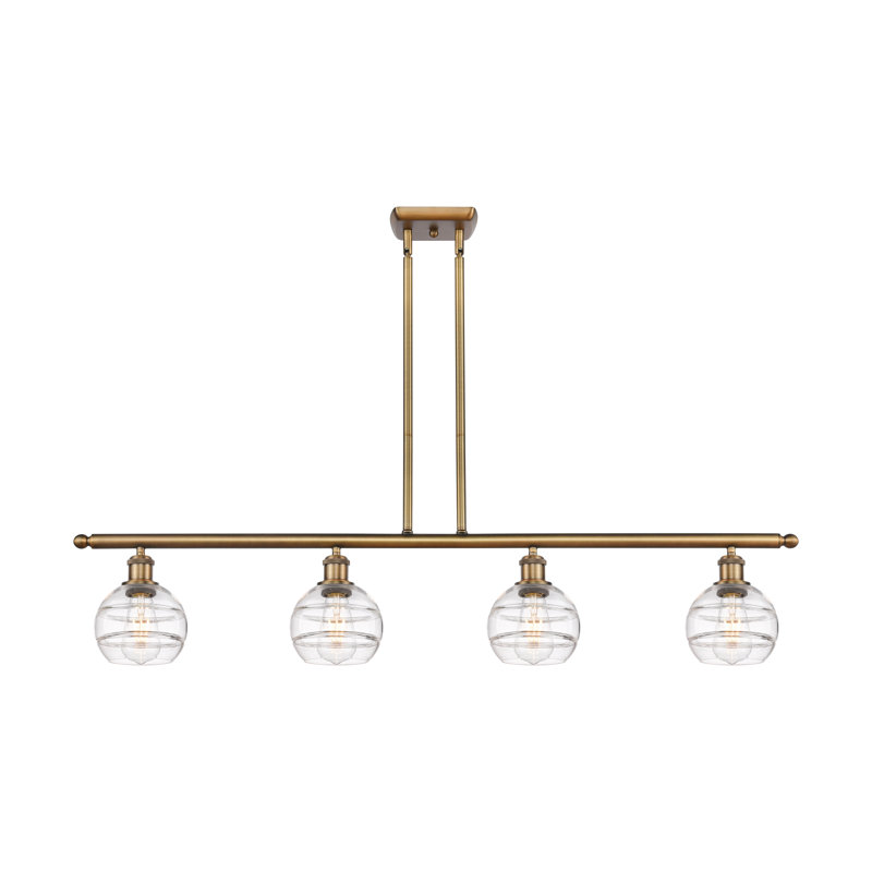 Chartoff 4 - Light Kitchen Island Pendant, Clear, Brushed Brass