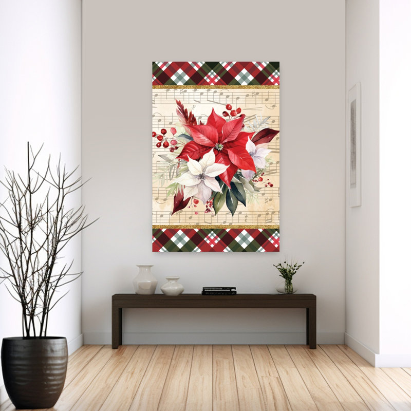 Poinsettias sur feuilles, poinsettia contemporain, art floral, H 60 po x l 40 po
