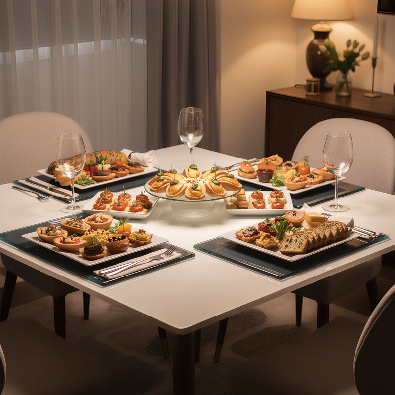 Harbour Housewares - 12pc Glass Placemats & Square Coasters Set, Grey, 40cm L x 30cm W