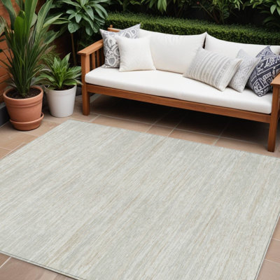 10' X 14' Ivory And Grey Striped Washable Indoor Outdoor Area Rug