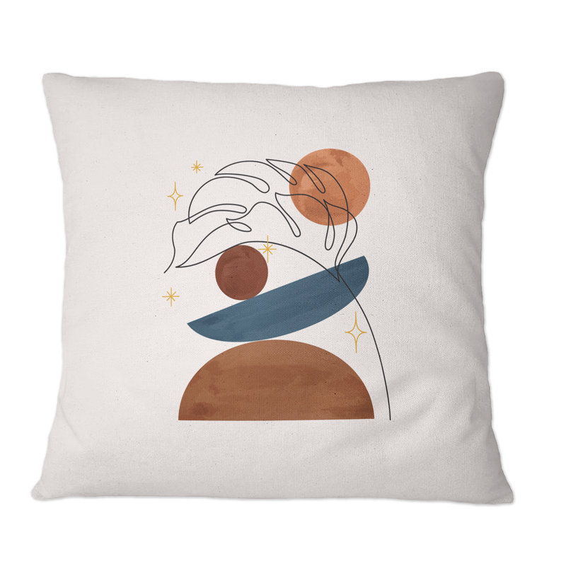 Abstrait avec feuille tropicale sur beige I - Coussin décoratif imprimé tropical, 18 po x 18 po