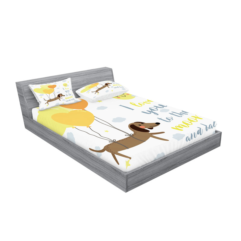 Drap-housse et coussin décoratif Ambesonne I Love You bleu gris jaune cacao, Ensemble de draps pour très grand lit + 5 pièces