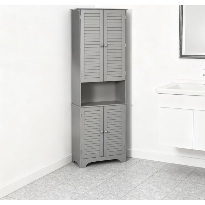 Armoire de rangement autoportante haute et étroite avec portes et tablettes réglables, Gris