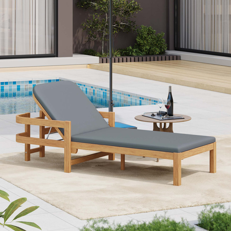 Outdoor acacia chaise lounge