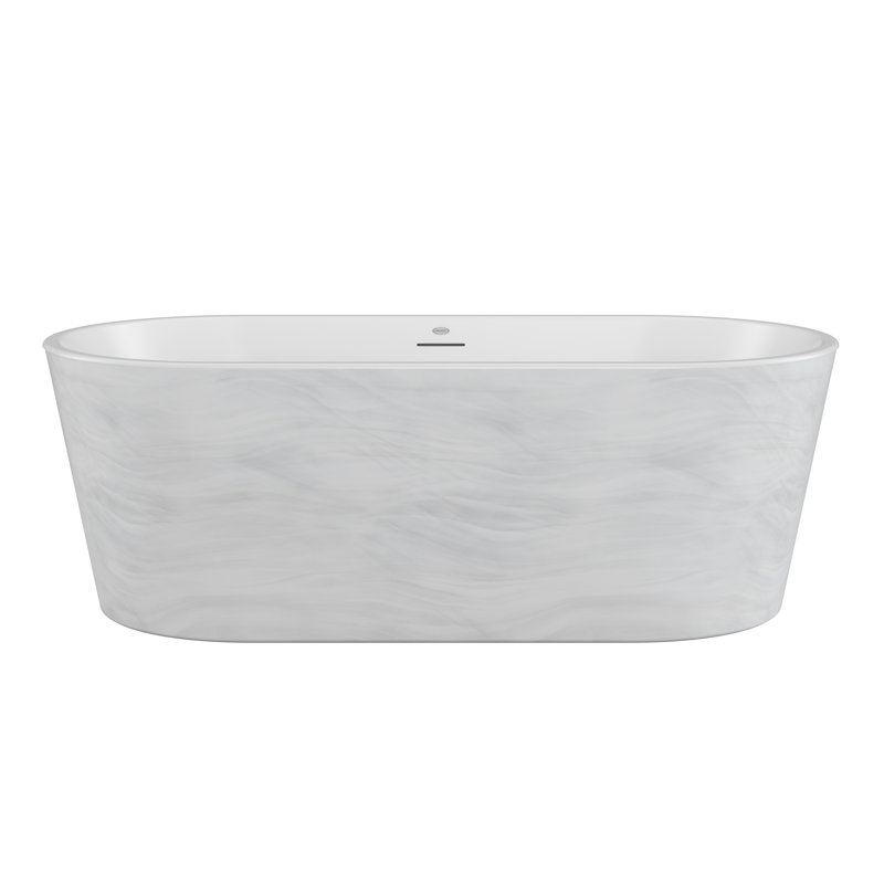 CELESTE 67"x32" Freestanding Soaking Bath with Chrome & White Toe Tap Drains, White/Platinum