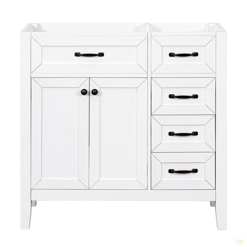 Meuble-lavabo 36 po sans lavabo, base d'armoire seulement, armoire de salle de bain avec tiroirs, structure solide et panneau de fibres à densité moyenne