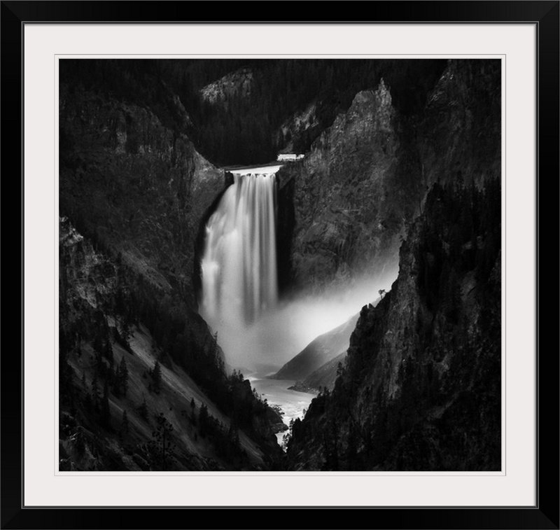 «Straub Falling Rivers» par Yvette Depaepe - impression d'art graphique, Cadre noir, H 27 po x l 28 po x P 1 po