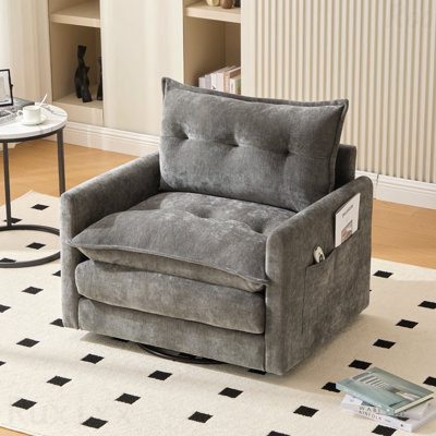 36.3" Chenille Rotatable Upholstered Sofa Chair With Side Pockets